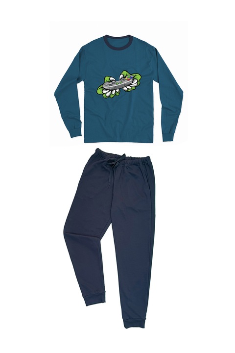 Pijama pentru barbati cu imprimeu monster gamer, Albastru