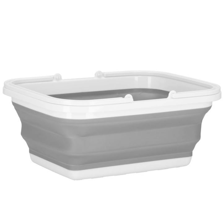 Силиконова кошница за пране Springos, Сгъваема с дръжки, Пластмаса, Сив, Бял, 8.5L