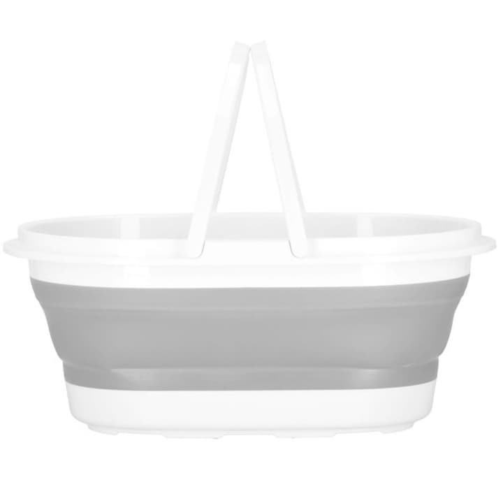 Силиконова кошница за пране Springos, Сгъваема, С дръжки, Пластмаса, Сив, 12L