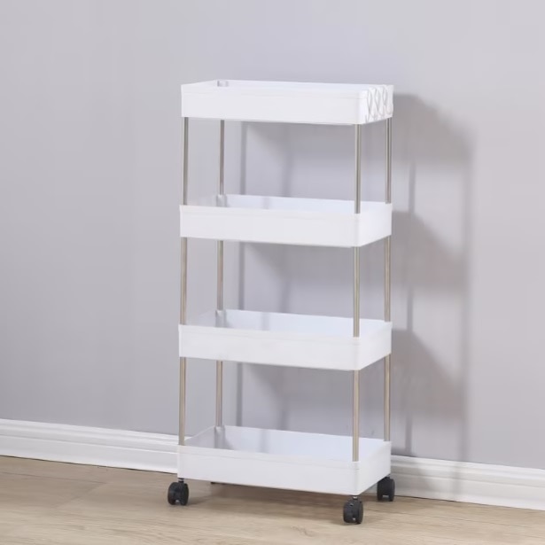 Raft organizator cu roti si 4 polite pentru baie, bucatarie, camera ...