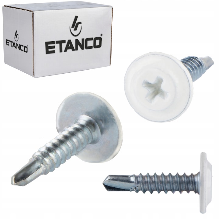 Set 250 Suruburi autoforante 4,2x19mm, RAL 9010, cu saiba, pentru tabla si metal, Etanco GM-B