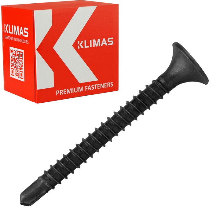 Set 1000 Suruburi autoforante pentru gips carton, 3,5x25mm, filet metal, negrese, Klimas KSSG