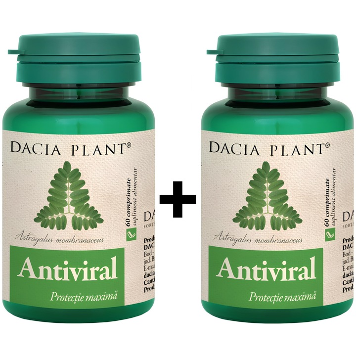 Pachet Antiviral "Protectie maxima" cu astragalus, propolis, echinaceea, iarba mare si uleiuri esentiale, 2x60cp, Dacia Plant