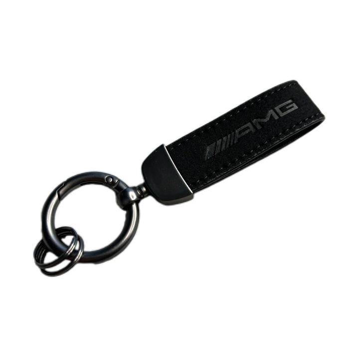 Személyre szabott AMG kulcstartó, Alcantara bőrből, kézi varrással, 12 cm, fekete