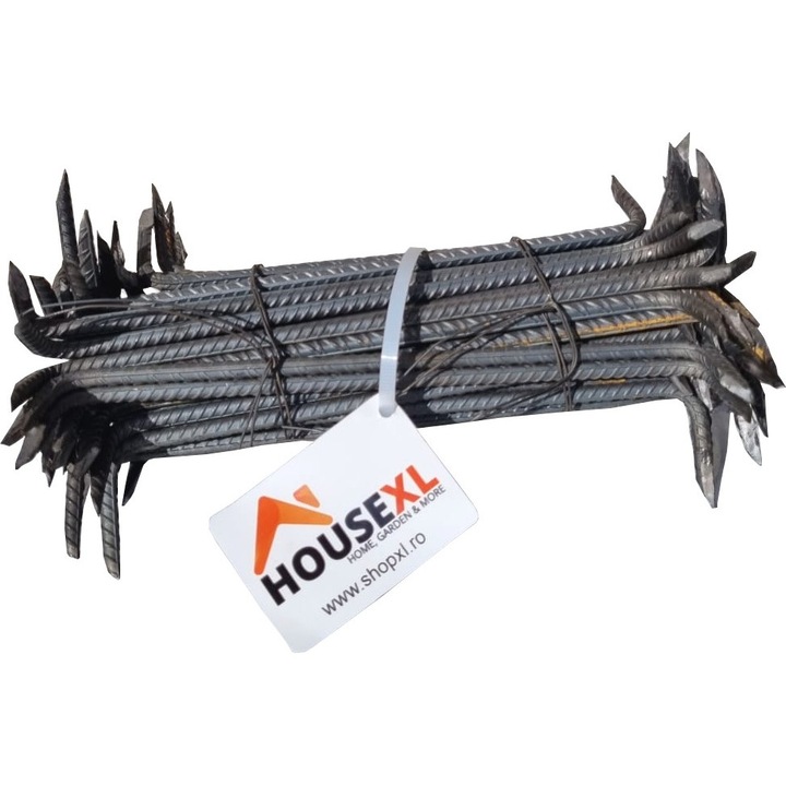 Set 50 de scoabe din fier striat HouseXL™, Lungime 300 mm, Grosime 8 mm, Pentru prinderea si fixarea lemnului, Rezistenta si duritate mare, Natur