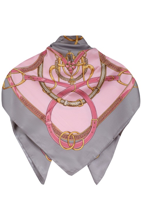 Esarfa elegant, Agrafka, Cald, model Sz-504, 90x90 cm, din poliester, Gri-Roz