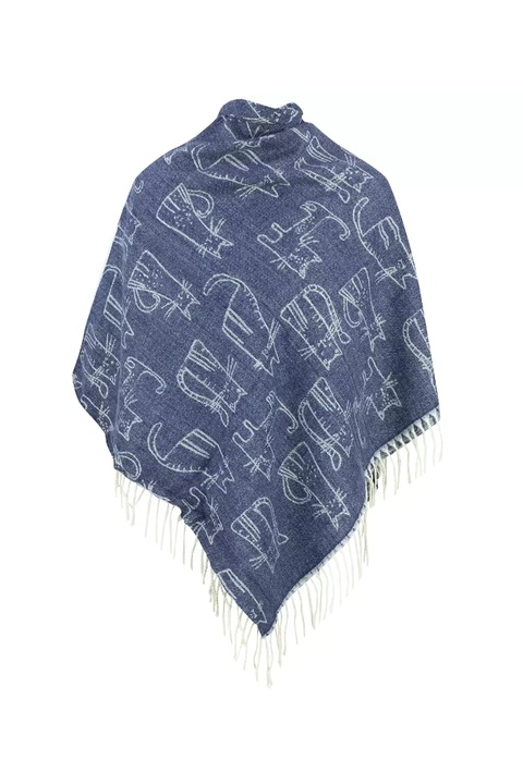 Esarfa elegant, Agrafka, Cald, model Op-02, 140x140 cm, din bumbac, Albastru