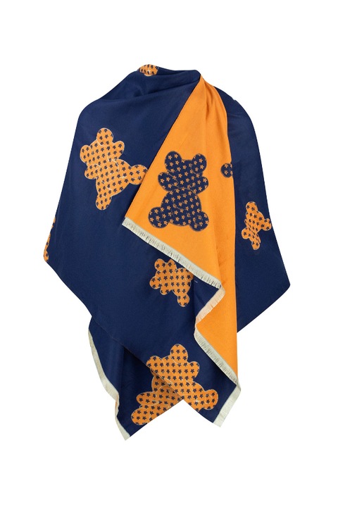 Esarfa elegant, Agrafka, Cald, model Ko-04, 190x70 cm, din bumbac, Albastru-Portocaliu