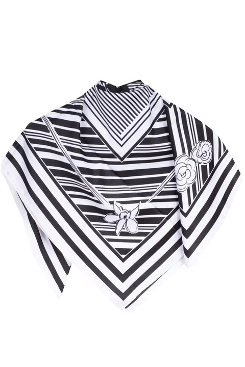 Esarfa elegant, Agrafka, Cald, model Zs-01, 90x90 cm, din poliester, Alb-Negru