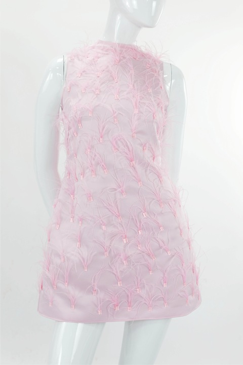Къса рокля с пера ALMEEA, светло розово - 42