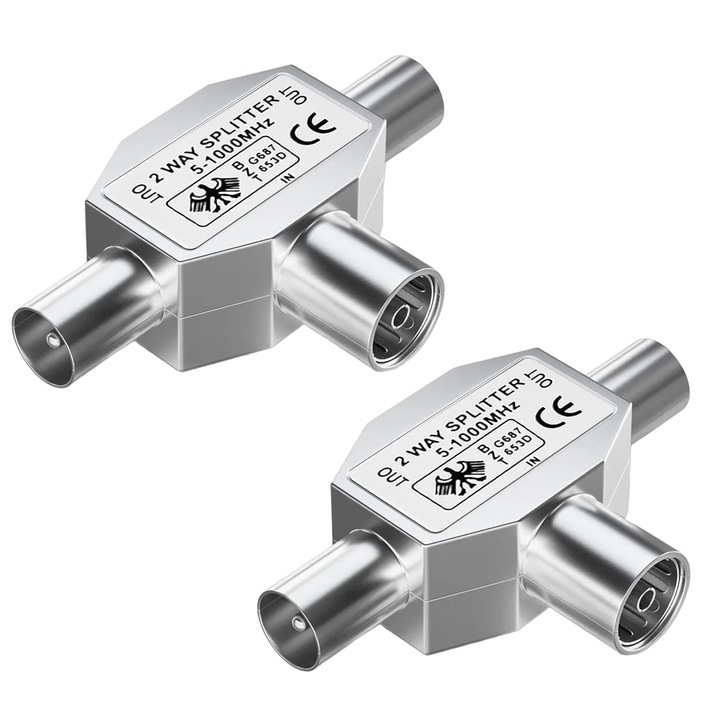 Keagar TV antenna 2 utas elosztó készlet, cink ötvözet, ezüst, 5,5 x 3,5 x 1,5 cm