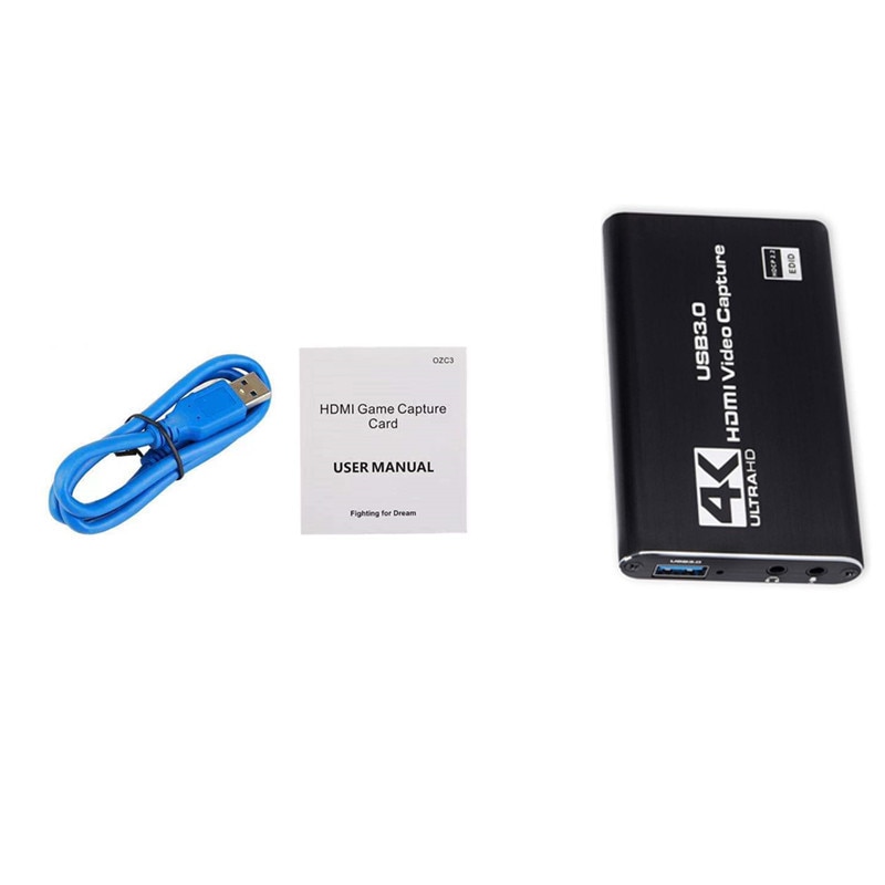 4K аудио видео карта за заснемане, HDMI USB 3.0, Full HD 1080P, черен ...