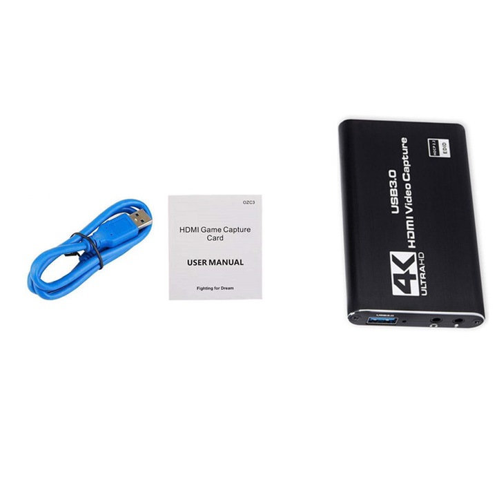 4K audio-video rögzítőkártya, HDMI USB 3.0, Full HD 1080P, fekete