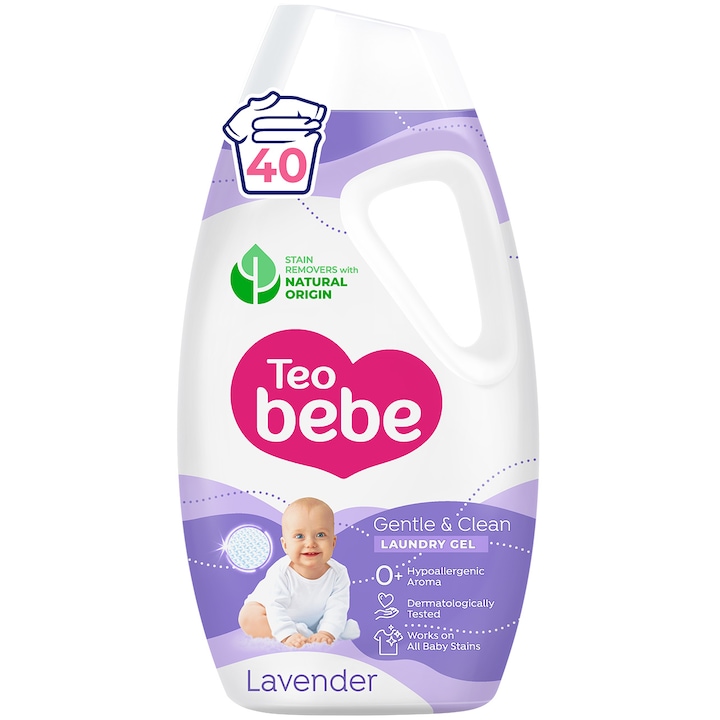 Течен перилен препарат Teo Bebe Gentle&Clean, 1,8 л, Lavender, 40 изпирания