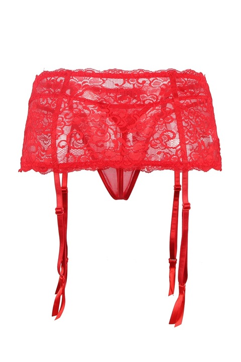 Set 2 piese lenjerie dama, Ohyeah, Nailon, tanga/portjartiera, rosu, XL