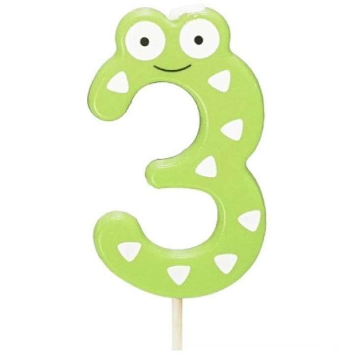 Lumanare pentru tort, model ochisori, Wow Shop, cifra 3, Verde