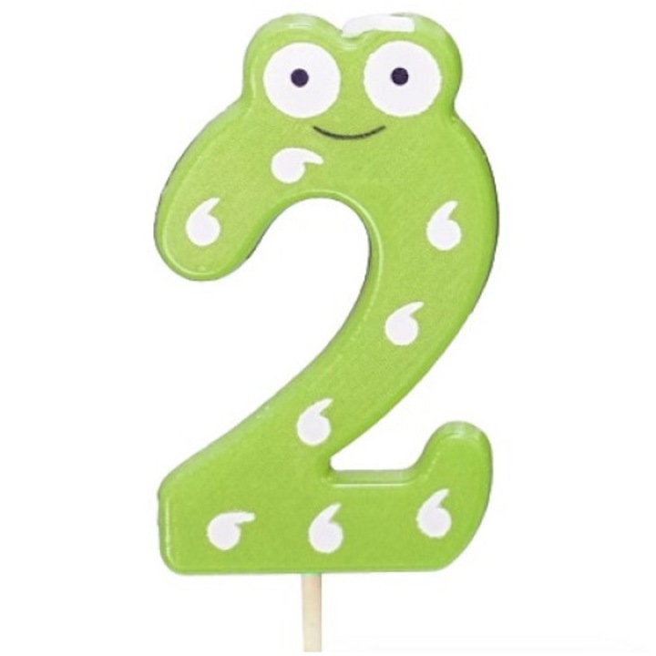Lumanare pentru tort, model ochisori, Wow Shop, cifra 2, Verde