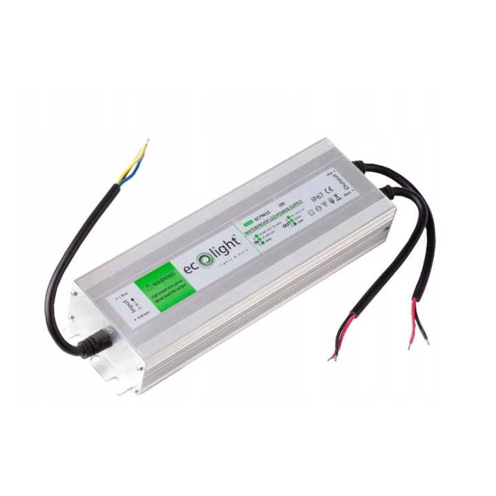Sursa de alimentare pentru benzi LED, EcoLight, 250W, 12V, IP67, Gri