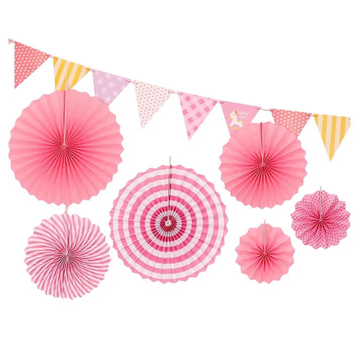 Комплект банери с 6 парти декорации Hmycl, хартия, розово