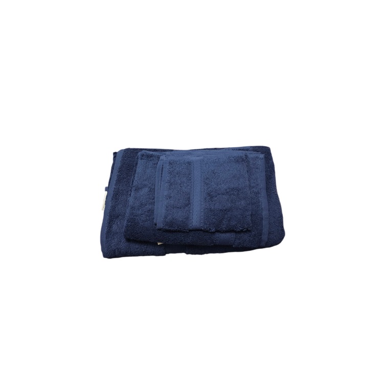 Комплект 3 кърпи за баня 100% памук 30х50см, 50х90см, 70х140см, тъмносини