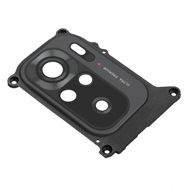 Geam pentru camera spate compatibil cu Xiaomi Redmi Note 10, cu rama inclusa, metal si sticla, Negru