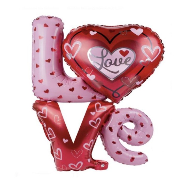 Léggömb készlet LOVE szöveggel, üzenettel, rózsaszín-piros