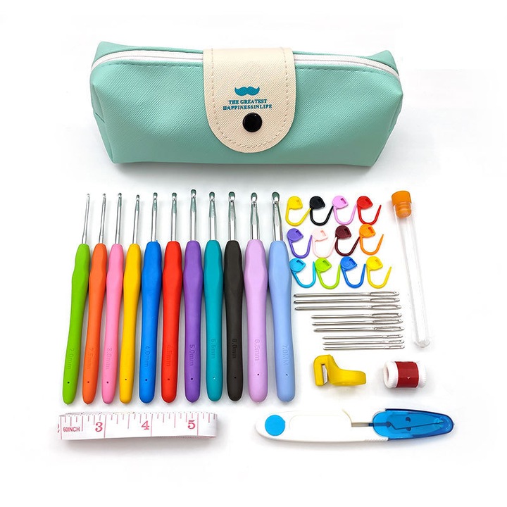 Set 36 produse de crosetat cu geanta depozitare, Multicolor