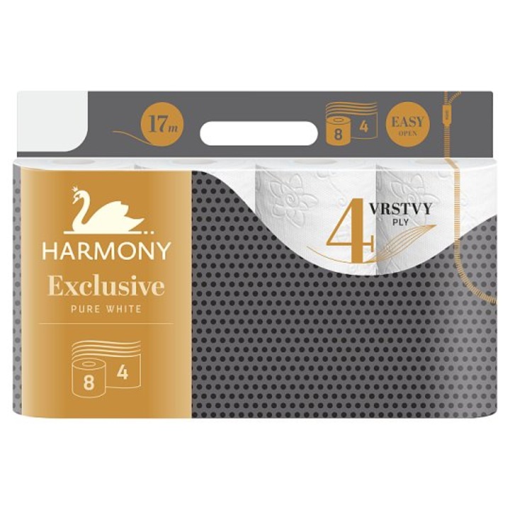 Hartie igienica Harmony Exclusive Pure White, 4 straturi, 8 role