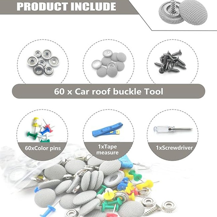 Set 80 Kit de reparare a captuselii acoperisului masinii, instructiuni incluse, compatibil Audi, Opel, bens, Gri