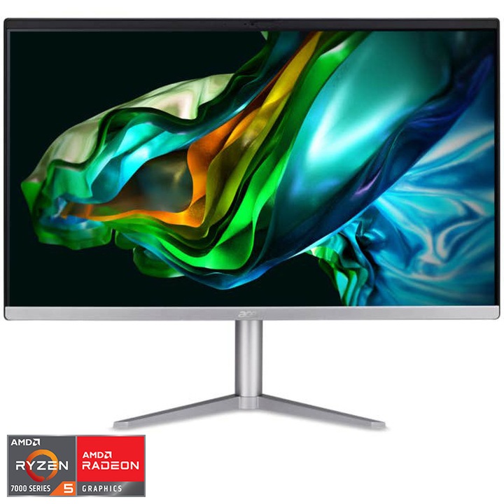 Настолен компютър All-in-One Acer Aspire C24-1300, AMD Ryzen™ 5 7520U, 23.8", Full HD, IPS, 16GB DDR5, 512GB SSD, AMD Radeon™ 610M, No OS, Black