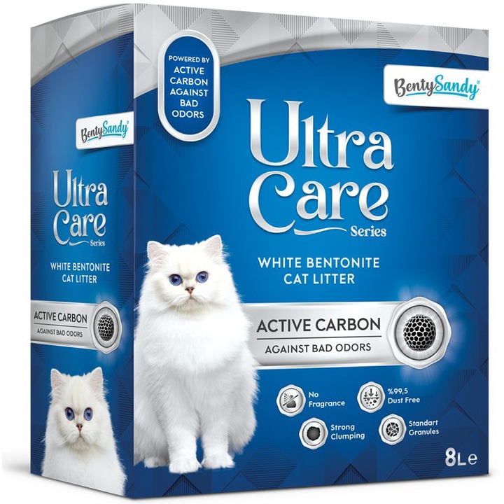 Asternut igienic Ultra Care Carbon Activ pentru Pisici, 8L