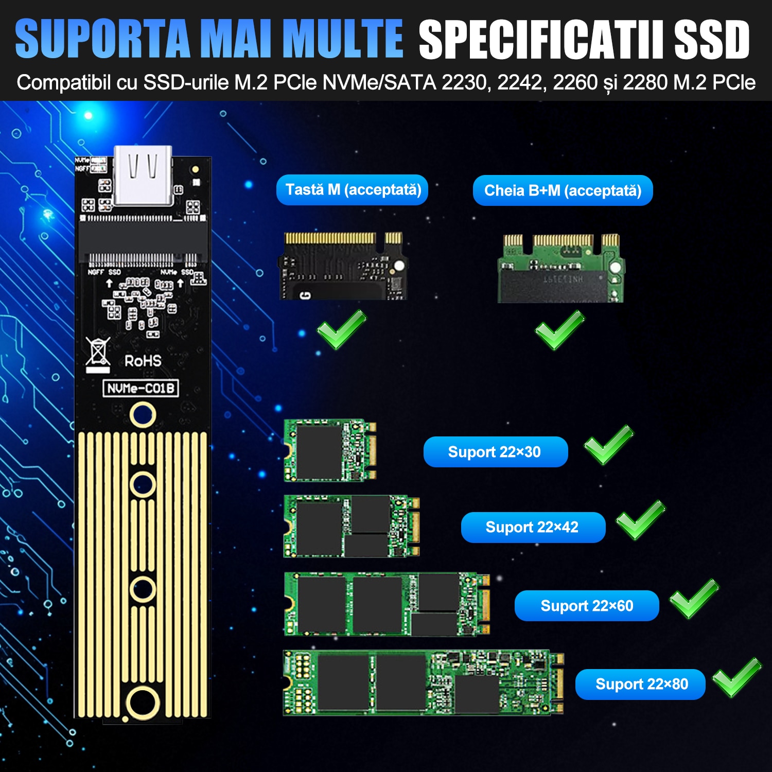 Cutie SSD, portabila, Xinxu, M.2, NVMe/NGFF, USB-A/C, 4TB, Windows, MAC ...