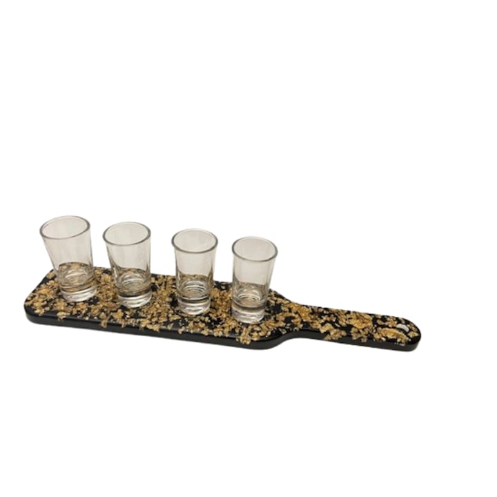 Поставка за смола с 4 чаши за шотове, ръчна изработка, черна със златно, 25 мл