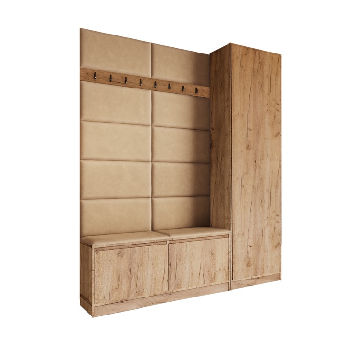 Cuier Hol Klaus III, kraft cu tapiterie crem, 180 x 205 x 33 cm