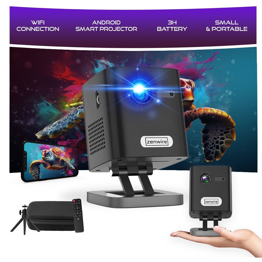 Mini Videoproiector DLP, Zenwire, c1000, Proiector portabil Full HD 4K ...