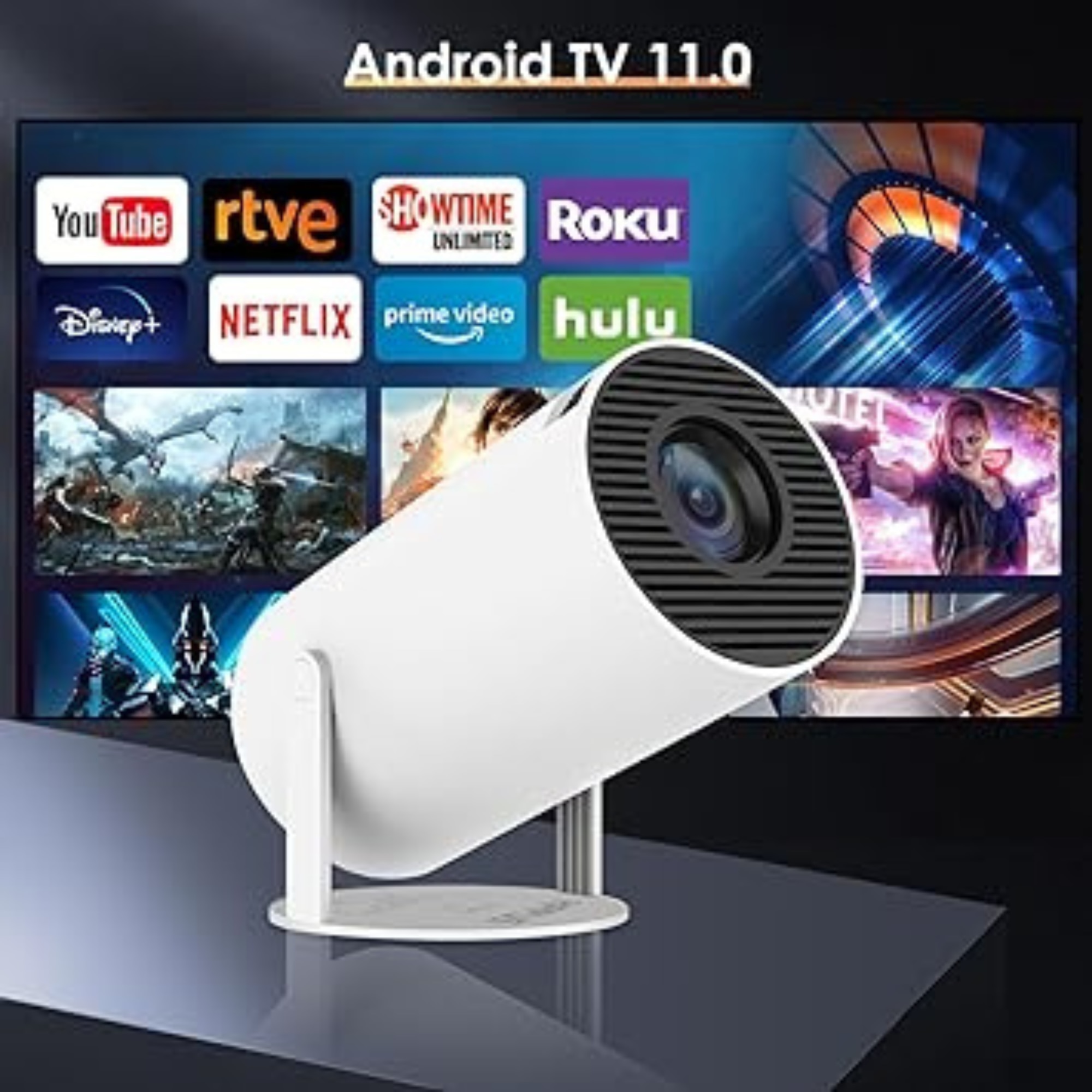Преносим видеопроектор, Android 11, Smart 4K с Wifi 2.4/5G/BT4.1 ...