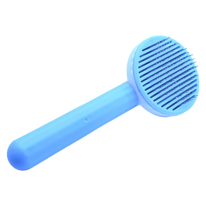 Perie pentru curatarea si ingrijirea parului de caini si pisici, cu buton rapid de autocuratare, albastru