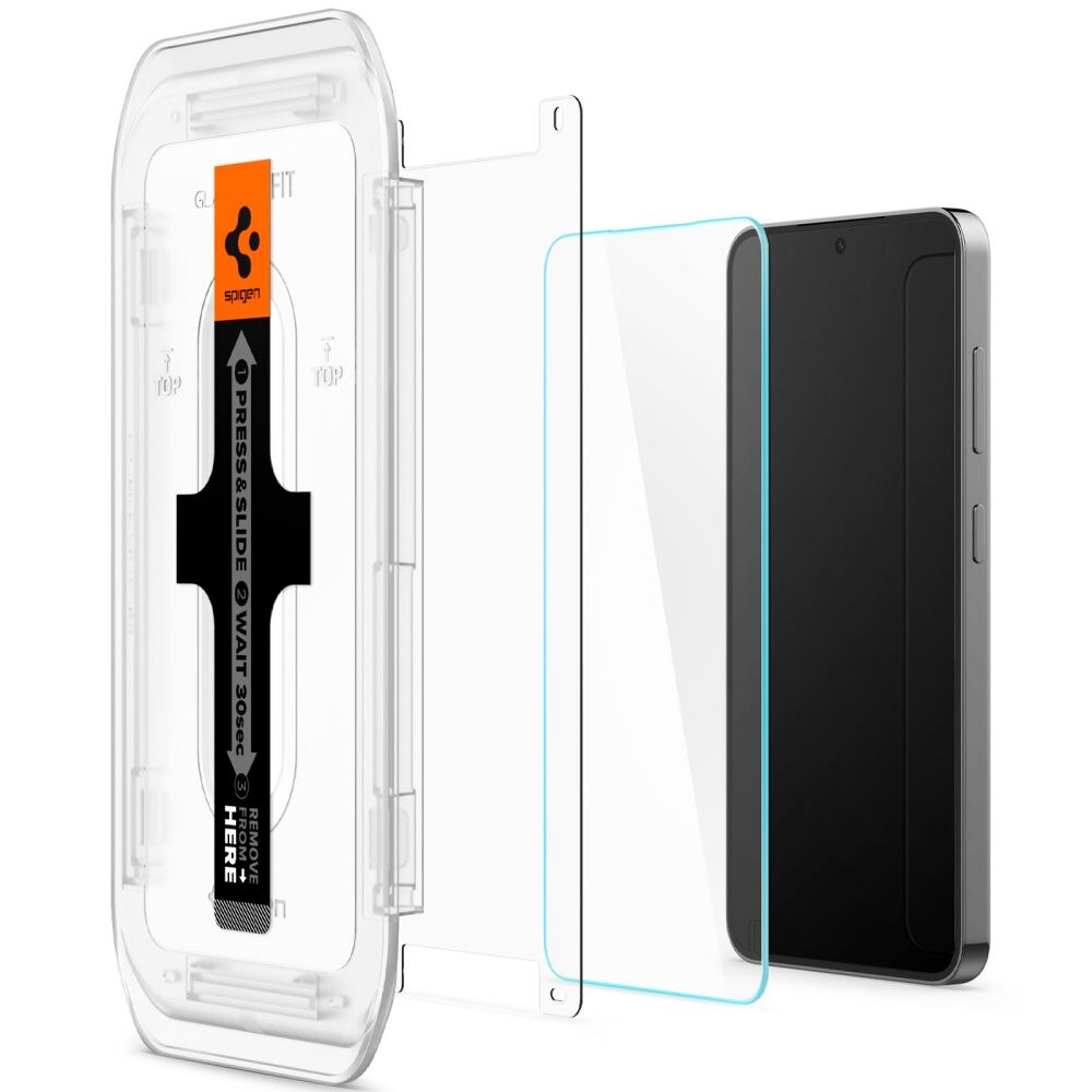 Set 2 folii sticla cu sistem de montare Case friendly Spigen GLAStR EZ FIT compatibil cu Samsung Galaxy S24 / S25