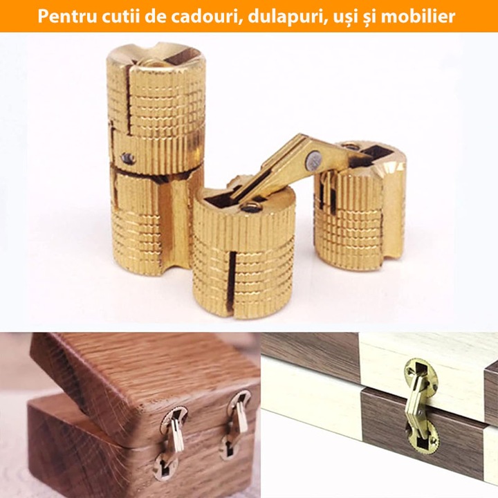 Комплект от 4 скрити панти, месинг, 10 мм, златист