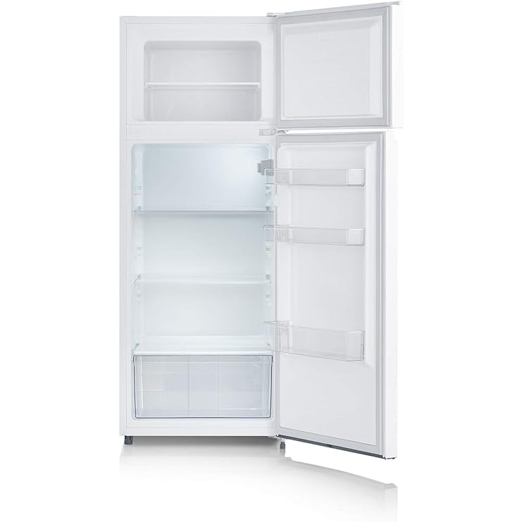 Frigider Severin, H 143.4 cm, capacitate 205 l, congelator 41 l, 3 rafturi din sticla securizata, compartiment pentru fructe/legume, 3 rafturi pe usa, control temperatura, usi reversibile, tava pentru gheata, alb