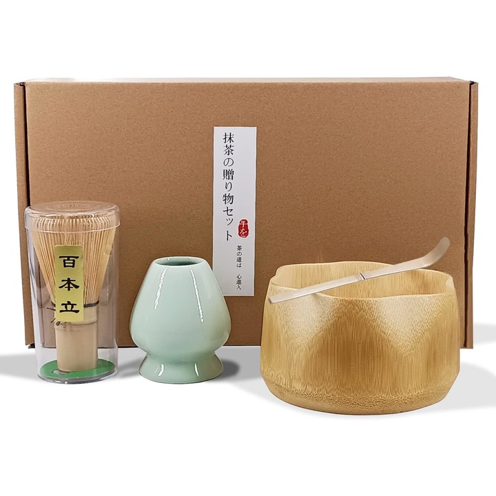 Set de ceai Matcha, WALALLA, Verde/Lemn