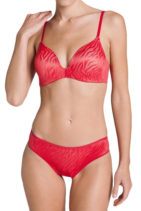 Set sutien si chiloti dama, Triumph, Poliamida/Poliester, 4366, Rosu/Crem, 75A