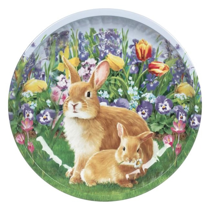 Húsvéti dekoratív tányér Nyulak és Virágok 26 cm