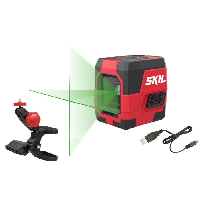 Nivela laser, linie in cruce SKIL 1912 AA, lumina verde (520 nm), prindere trepied 1/4, accu Li-Ion, ± 0, 5 mm/m, raza actiune 20m