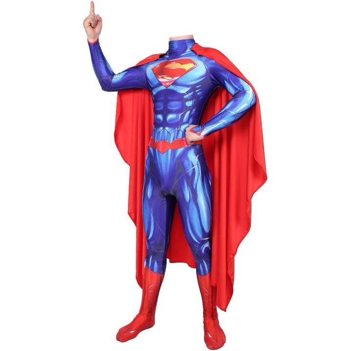 Costum copii Superman mulat, cu pelerina rosie, 11-12 ani