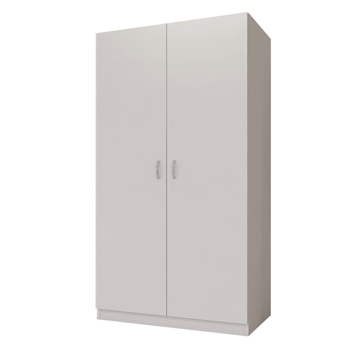 Dulap in 2 Usi Mixt cu Bara si 5 Rafturi Depozitare 200x100x50 cm, Culoare Alba, PAL de 18mm