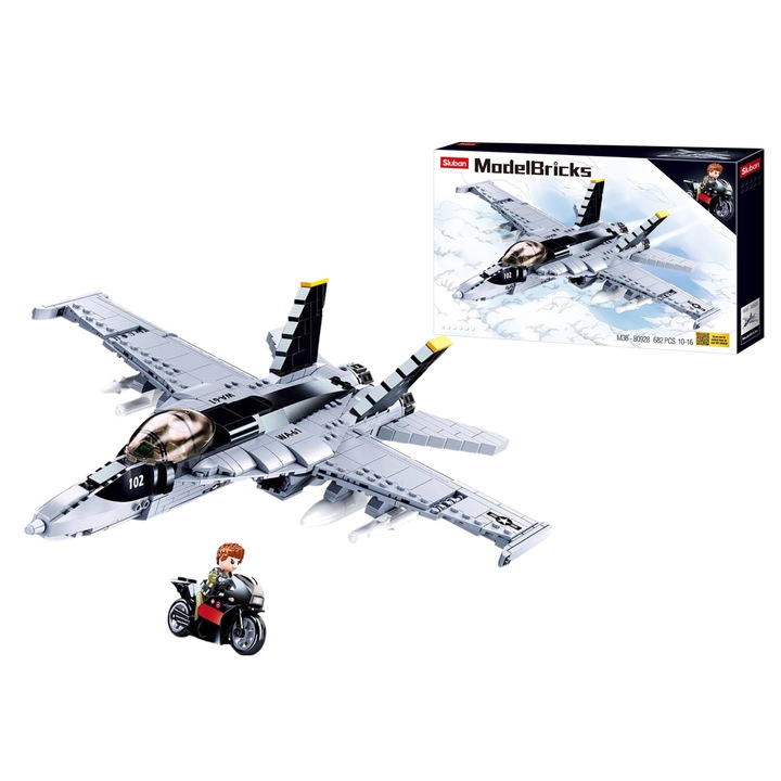 Sluban építőkészlet, Amerikai katonai repülőgép, 682 db, M38-B0928