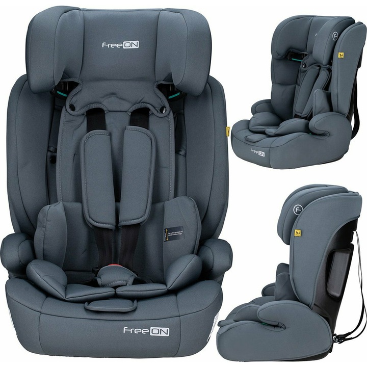 Scaun auto pentru copii, Uran, I-Size, 76 - 150 cm/ 1 - 12 ani, Cu tetiera reglabila in 14 pozitii, Conform cu standardul european de securitate ECE R129, FreeON, Dark Grey