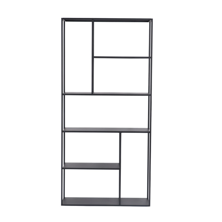 Raft, en.casa, PXSL-0240 Vehmaa, 188 x 90 x 30 cm, otel, negru mat cu 7 compartimente, de sine statator