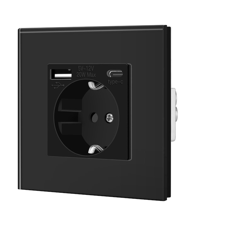 Контакт със стъклена рамка, JESWO, USB-A и Type-C, 3-in-1, Черен